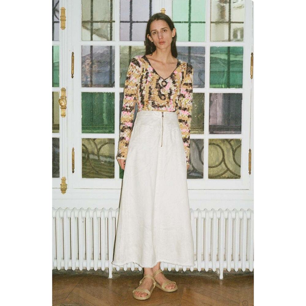 SEA NEW YORK Marble Denim Skirt Cream Tan White Women's Size 4 NWT Zip Front - Picture 11 of 11